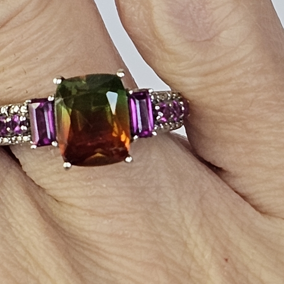 Genuine Watermelon Quartz & Rhodolite Garnet Ring Platinum/925 Sz 8! - Picture 14 of 14